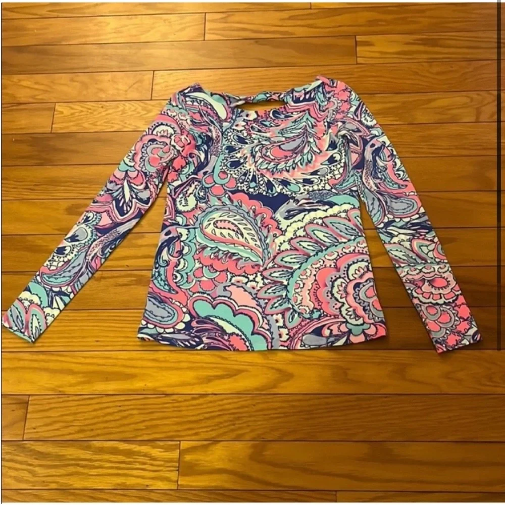 Lilly Pulitzer Top Womens XXS Pink Blue Tristan Long Sleeve Top - Picture 3 of 7